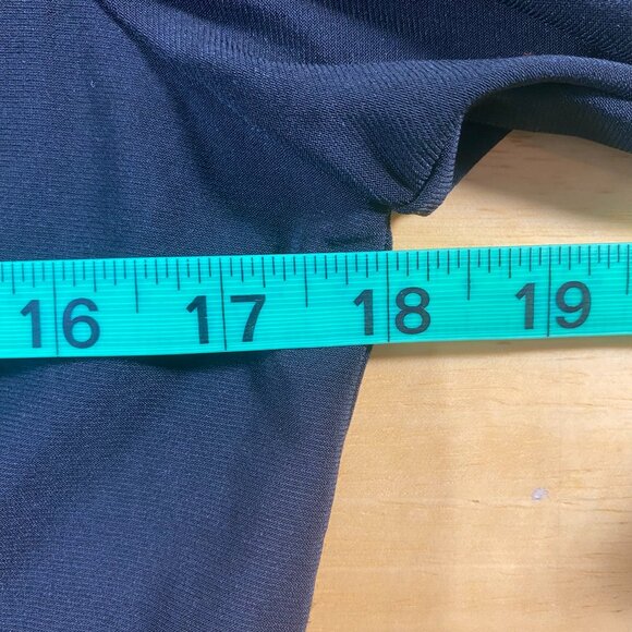 Julian Taylor 8 Dress Black Stretch Jersey LBD 3/4 Sleeve Pleated Scoop Neck EUC - Picture 9 of 10